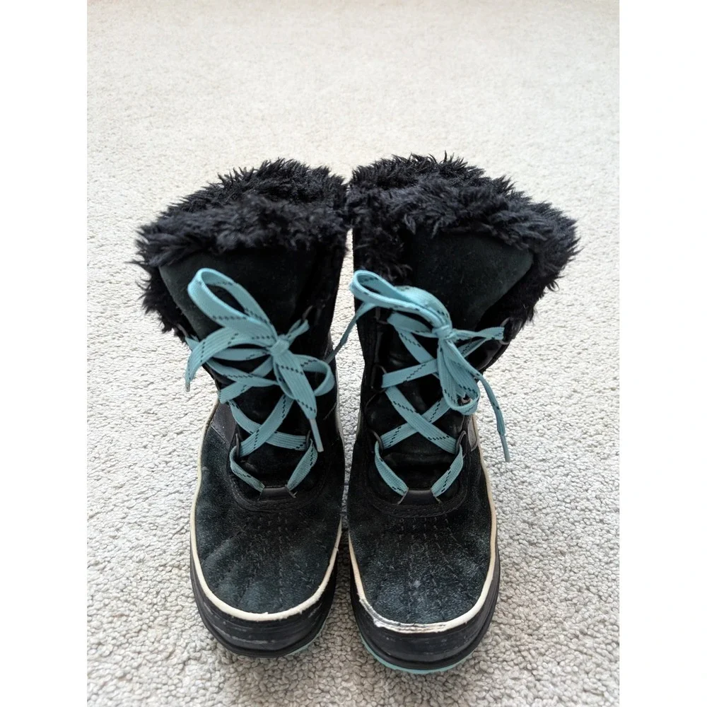 Sorel NY2139-010 Tivoli II Winter Boots Kids 5 Suede Black Aqua Waterproof